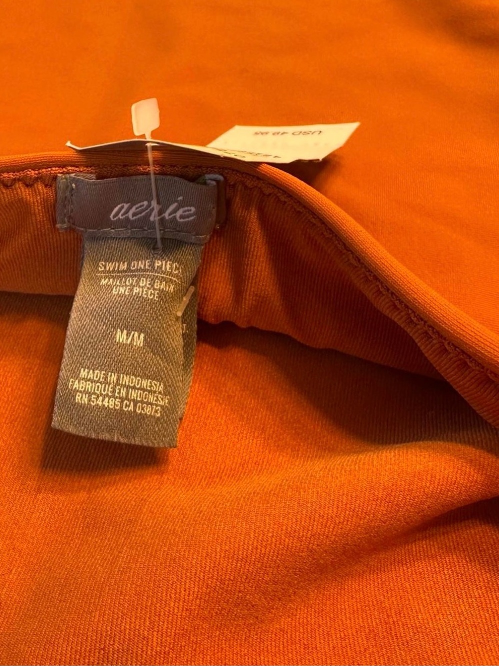 NWT aerie Tie Halter Plunge Neck Orange Size Medium One Piece Swimsuit Womens - Picture 7 of 7